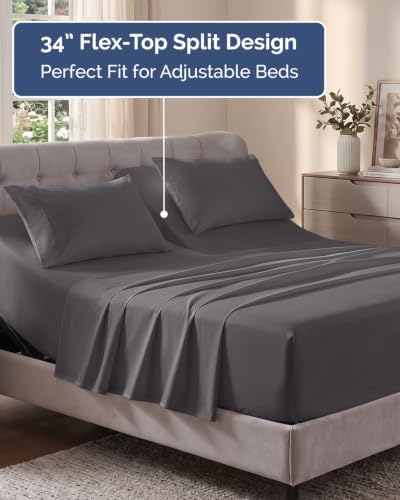 Flex Top Split Head King Sheet Set - 4 Piece Extra Deep Sheets - Dark Grey