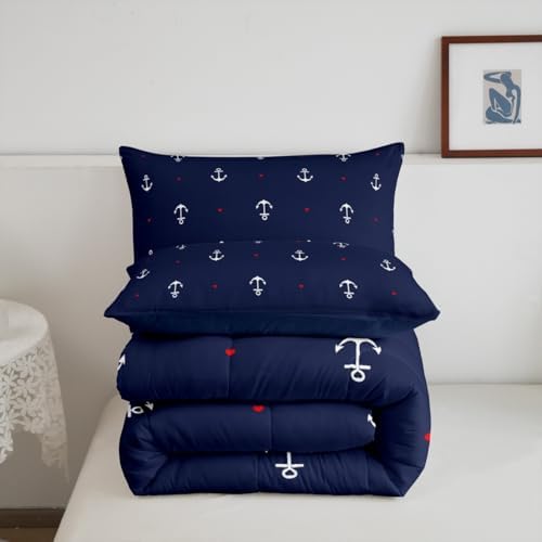 Nautical Bedding Twin Navy Blue Anchor Comforter Sets 1 Pillowcase