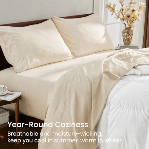 GOKOTTA 4 Piece Cal King Sheet Set - Soft, Breathable & Cozy - Light Beige