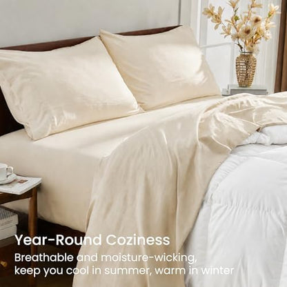 GOKOTTA 4 Piece Cal King Sheet Set - Soft, Breathable & Cozy - Light Beige