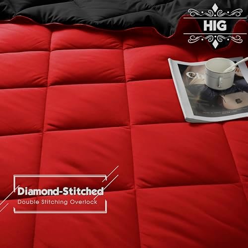 HIG 3pc Red/Black Queen Size Bedding Comforter Set Duvet Insert Blanket