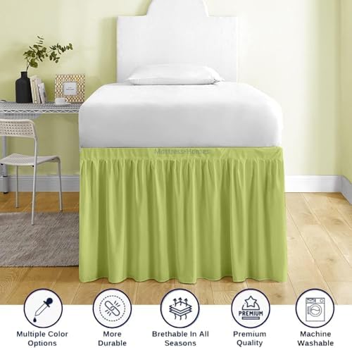 Mattress-Homes Ruffled Dorm Bed Skirt, Twin XL, 34-Inch Drop, Tailored with Split Corners, Sage Dust Ruffle for Lofted College Beds, Twin Extra Long Dorm Bedding Essential