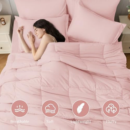 JOLLYVOGUE Twin XL Comforter Set, Ultra-Soft Bed in a Bag Twin XL Size 5 Pieces, Oeko-TEX Certified Bedding Set with Down Alternative Comforter, Sheets, Pillowcases & Shams, Blush Pink