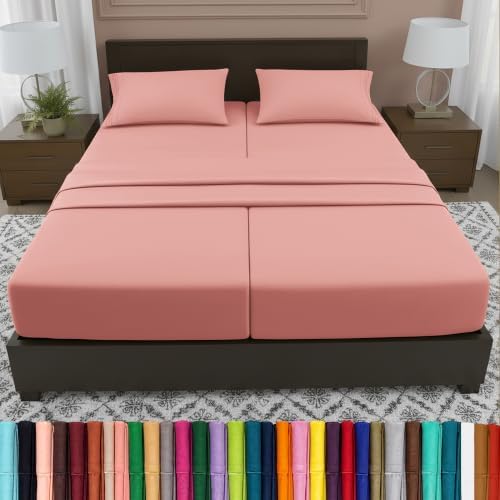 Elegant Comfort Luxury 5-Piece Bed Sheet Set - Luxury Bedding 1500 Premium Hotel Quality Microfiber, Wrinkle Resistant Cool and Breathable, Easy Elastic Fitted, Split King, Dusty Rose
