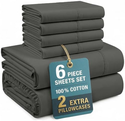 Casa Platino Cal King Sized Sheets – 6 Piece Cal King Size Sheets Set, Soft & Breathable, with 15 Inch Deep Pocket Fitted Sheet, Cozy Cooling Sheets, Great for Daily Use, Machine Washable – Dark Grey