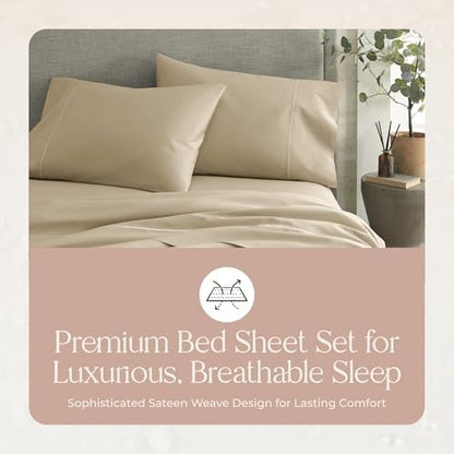 Whisper Organics 100% Organic Cotton Bed Sheets with Deep Pocket 4 Pc. Set