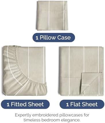 Twin XL Size 3 Piece Sheet Set - Soft & Cooling Sheets - Beige Stripes 4