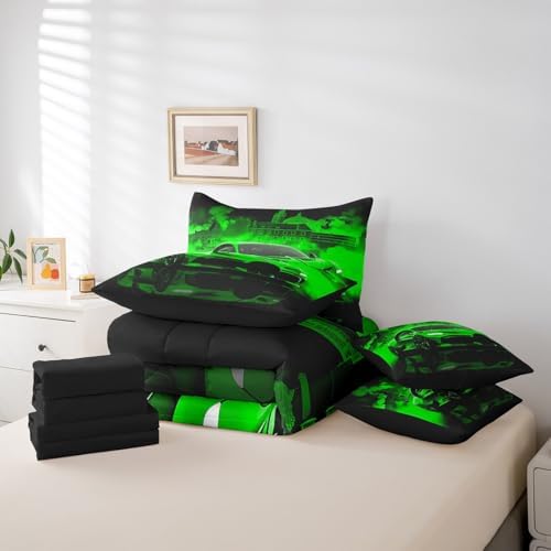 jejeloiu Race Car Comforter Set with Sheets 7 Piece Full Size
