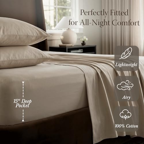 Threadmill 400TC Egyptian Cotton Twin XL Sheet Set, Sateen, Beige, 3-Piece
