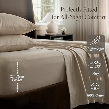 Threadmill 400TC Egyptian Cotton Twin XL Sheet Set, Sateen, Beige, 3-Piece