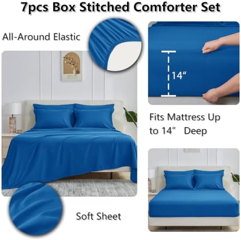 CozyLux King Size Comforter Set, 7-Piece Bed in a Bag, Royal Blue