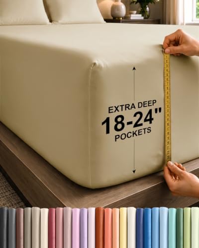 CGK Linens Extra Deep Split King Fitted Sheet - Fitted Sheet Only - Beige