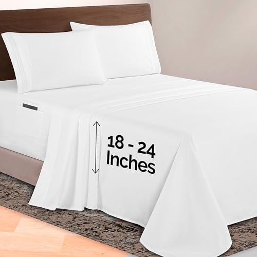 Elegant Comfort Luxurious 1500 Premium Hotel Quality Microfiber 4-Piece Sheet Set, 18-24 Inches Deep - Extra Deep Pocket Sheets - Ultra Soft 4PC Deep Pocket Sheets, California King, White