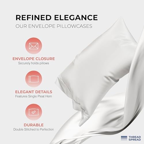 THREAD SPREAD 100% Egyptian Cotton Queen Size Sheet Set Pack of 2 - Luxury 1200 Series Plush Collection Egyptian Cotton Sheets Queen Size Silky Soft Cooling, Sateen 17" Deep Pocket Bedsheets - White