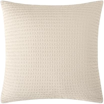 Levtex Home - Cloud Waffle Square Decorative Pillow - 20x20in - Textured Waffle Weave - Undyed Ivory - Polyester Filled - Cotton Solid Back - Zipper Closure