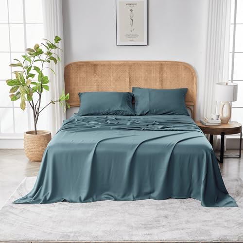 Sijo AiryWeight Tencel Sheet Set, 100% Lyocell Derived from Eucalyptus, Buttery Soft, Architectural Digest Best Cooling Sheets Winner, 1 Top Sheet Only (Teal, King/Cal King)