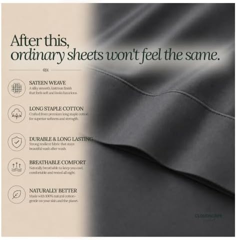 Cloud Scape Millennium Series 100% ِEgyptian Cotton Sheets Twin, Charcoal