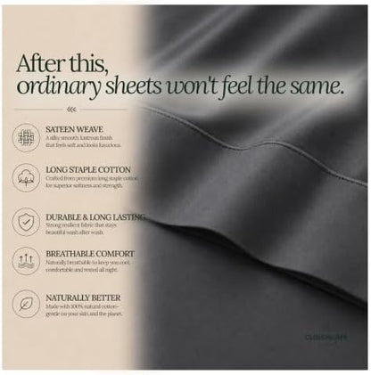 Cloud Scape Millennium Series 100% ِEgyptian Cotton Sheets Twin, Charcoal
