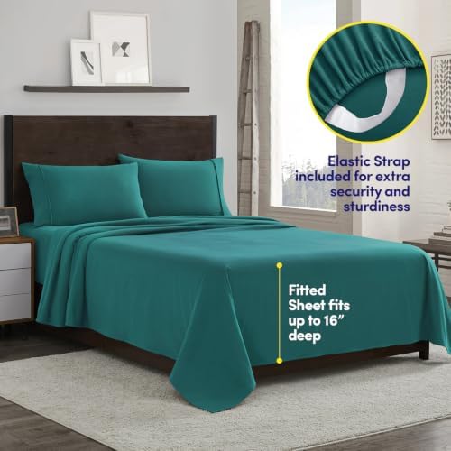 Sweet Home Collection Flannel Sheet Set, Teal Full, Deep Pocket Soft Brushed Microfiber All-Season Bedding with Fitted Sheet, Flat Sheet & Pillowcase(s)