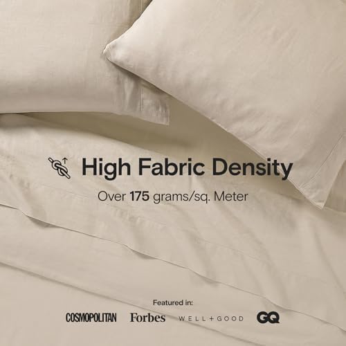 Sijo Stone Washed Organic French Linen Bed Sheet Set, GOTS Certified Organic, Best Cooling Linen Sheet Award by Sleep Foundation, 3 Piece - 2 Pillowcases and 1 Fitted Sheet (Classic, Queen)
