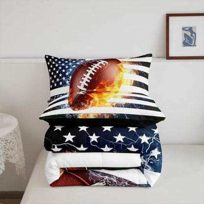 Camouflage Comforter Set for Boys, American Football Quilted Duvet King Size, Sports Games Bedding Set for Kids Teens Adult Bedroom, USA Federations Stars Down Comforter 3 Piece with 2 Pillow Cases