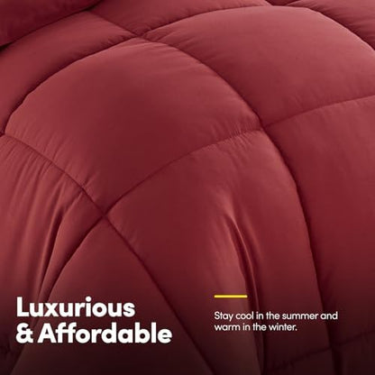 Sweet Home Collection 7 Piece Comforter Set Bag Solid Color All Season Soft Down Alternative Blanket & Luxurious Microfiber Bed Sheets, Red, Twin XL