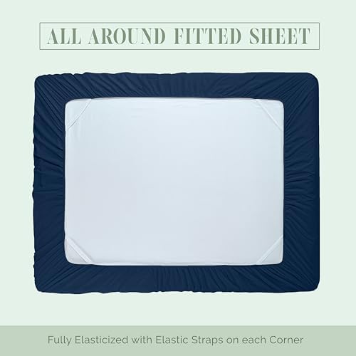 Elegant Comfort 4-Piece Bed Sheet Set - Luxury Bedding 1500 Premium Hotel Quality Microfiber, All Around Elastic 18-24 Inches Deep Fitted Sheet- Extra Deep Pocket Sheets, Full, Navy Blue