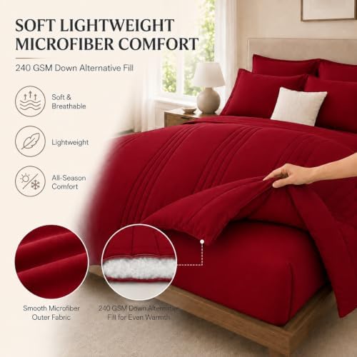 Queen Comforter Set with Sheets, 7 Pieces Bed in a Bag Queen Red