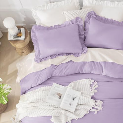 Andency Oversized King Comforter Set,3 Pieces Lavender Ruffle Bedding Set