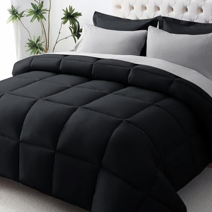JOLLYVOGUE Oversized King Comforter Set, Ultra-Soft Bed in a Bag 7 Pieces, Oeko-TEX Certified Bedding Set with Down Alternative Comforter, Sheets, Pillowcases & Shams, Black & Light Grey