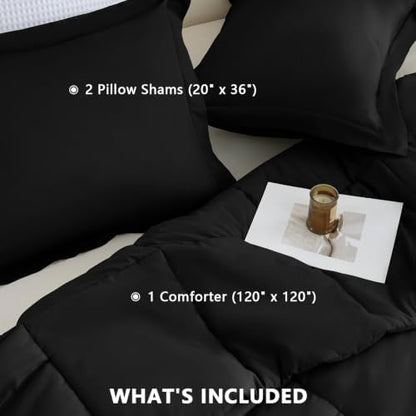 CozyLux Super King Comforter Set, 3-Piece Box-Stitched, Black