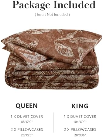 Simple&Opulence Muslin Duvet Cover Set King Size, 100% Washed Cotton 3 Pieces Yarn-Dyed Vintage Brown Floral Jacquard Textured Bedding, Soft & Breathable Gauze Comforter Cover with Zipper Closure
