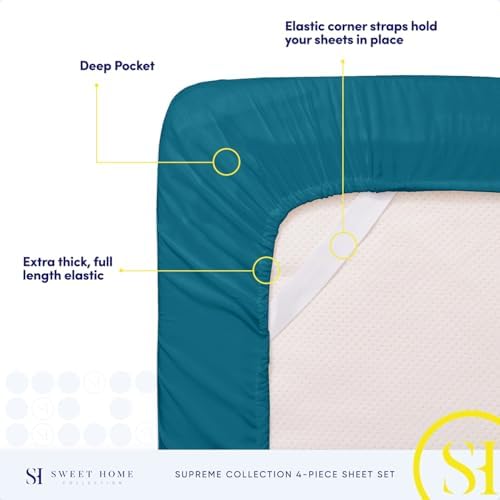 King Size Sheets - Breathable Luxury Bed Sheets with Full Elastic & Secure Corner Straps Built In - 1800 Supreme Collection Extra Soft Deep Pocket Bedding, Sheet Set, EXTRA DEEP pocket - King, Teal