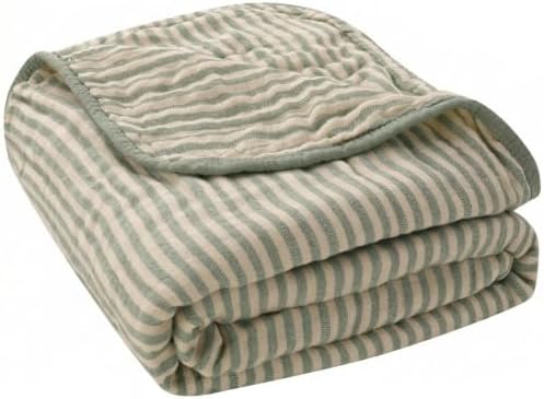 Ultra Soft Muslin Baby Blanket - Organic Cotton Blend (Sage Stripe)
