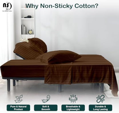 NON Sticky cotton 4 Piece Head Flex King Fitted Sheet Set for Sleep Number Adjustable Bed, 100% Long Staple Cotton Bed Sheets, 34" Top Split, Fits 18" Deep Mattress, 78" X 80", Chocolate Stripe