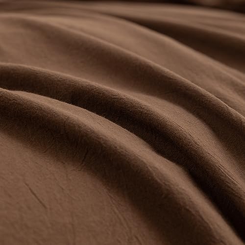 BESTOUCH Cotton Solid Duvet Cover Set Linen Feel Cocoa Brown Queen