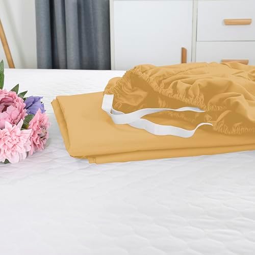Elegant Comfort 1500 Premium Hotel Quality 18-21 Inches Deep - Extra Deep Pocket Single Fitted Sheet for High Mattress, Luxury and Softest, Smart Pocket - Wrinkle Free, Queen, Gold