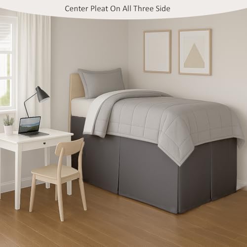 eBeddy Linens Split Corner Dorm Bed Skirt Twin XL – 36 Inch Drop, 100% Microfiber, Extra Long Bed Skirt for College Dorm, Platform Style, Dark Grey Solid, Hidden Storage Solution, Easy Fit
