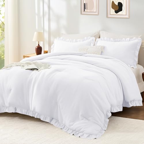 FUANNA Twin/Twin XL Comforter Set, Ruffle Bed Set, 2 PCS Bedding Set, White