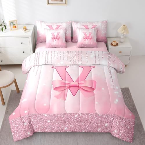 Feelyou Boys Girls Pink Bowknot 7 Pieces Bedding Set Queen Size