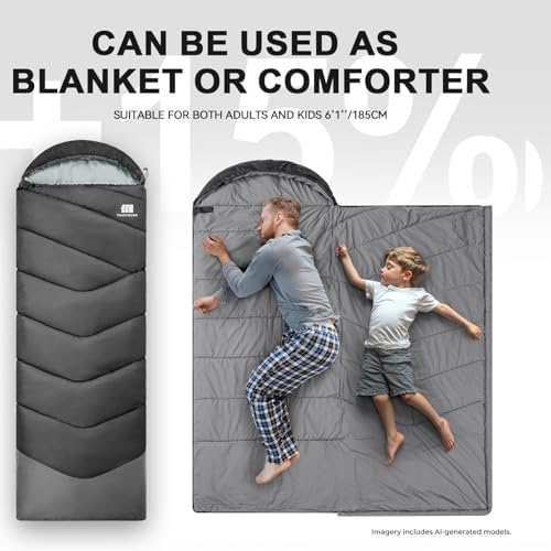 Sleeping Bags for Adults Teens, 4 Season Camping Sleeping Bag Waterproof,Machine Washable Backpacking Gear for Cool Weather,Outdoor Tent Hiking Hunting,with Compression Sack,86.6x31.5
