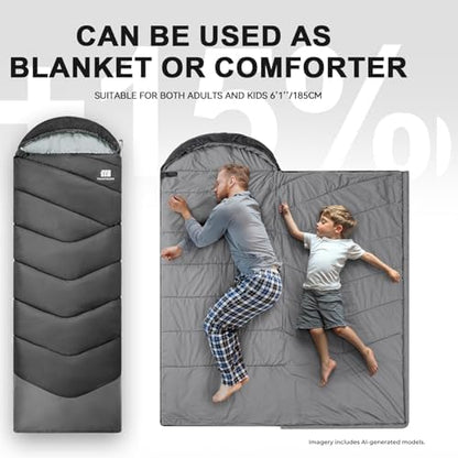 Sleeping Bags for Adults Teens, 4 Season Camping Sleeping Bag Waterproof,Machine Washable Backpacking Gear for Cool Weather,Outdoor Tent Hiking Hunting,with Compression Sack,86.6x31.5