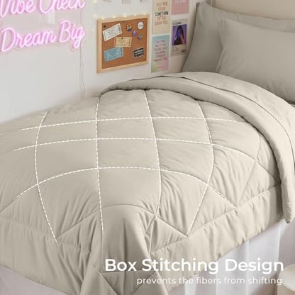 HEVUMYI 5-Piece Twin XL Comforter Set, Linen Bed in a Bag