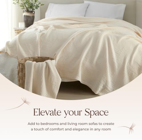 100% Cotton Organic Muslin Throw Blanket for Adults GOTS & Fairtrade Certified Organic Cotton - Couch Living Room and Bedroom Decor - 4 Layer Super Soft and Cozy (Natural, King)