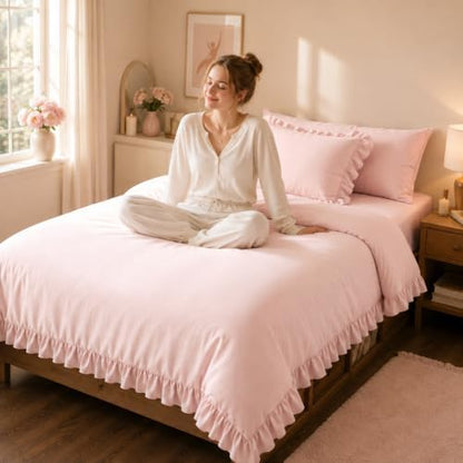 Anluoer Twin Comforter Set 5 Piece,Ruffle Bed in a Bag Twin Bedding Sets