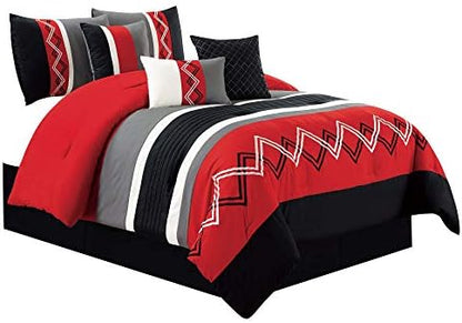 Chezmoi Collection 7-Piece Zigzag Embroidered Comforter Set, Full Size