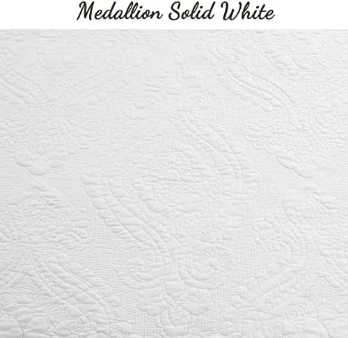 Cozy Line Home Fashions 100% Cotton Matelasse Medallion Solid White Luxury Chic Bedding Quilt Set, Reversible Lightweight Bedspread Coverlet for All Season (Medallion - White, King - 3 piece)