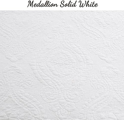 Cozy Line Home Fashions 100% Cotton Matelasse Medallion Solid White Luxury Chic Bedding Quilt Set, Reversible Lightweight Bedspread Coverlet for All Season (Medallion - White, King - 3 piece)