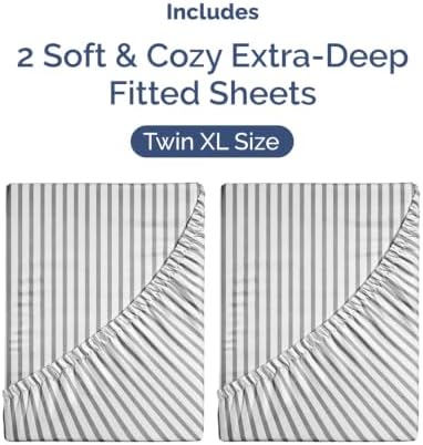 CGK Linens 2 Pack Extra Deep Twin XL Fitted Sheets - Grey Stripes