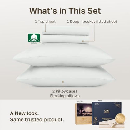 California Design Den Certified 100% Egyptian Cotton King Sheets, Ivory